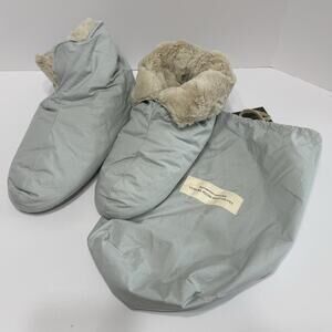 Restoration Hardware FOOT DUVETS Men L 10-12 SILVER SAGE Plush Down Slippers NEW